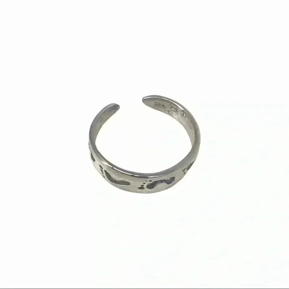 925 TOE RING XS STAMPED STERLING SILVER FOOT PRINTS BEACH INSPIRED - Picture 5 of 10